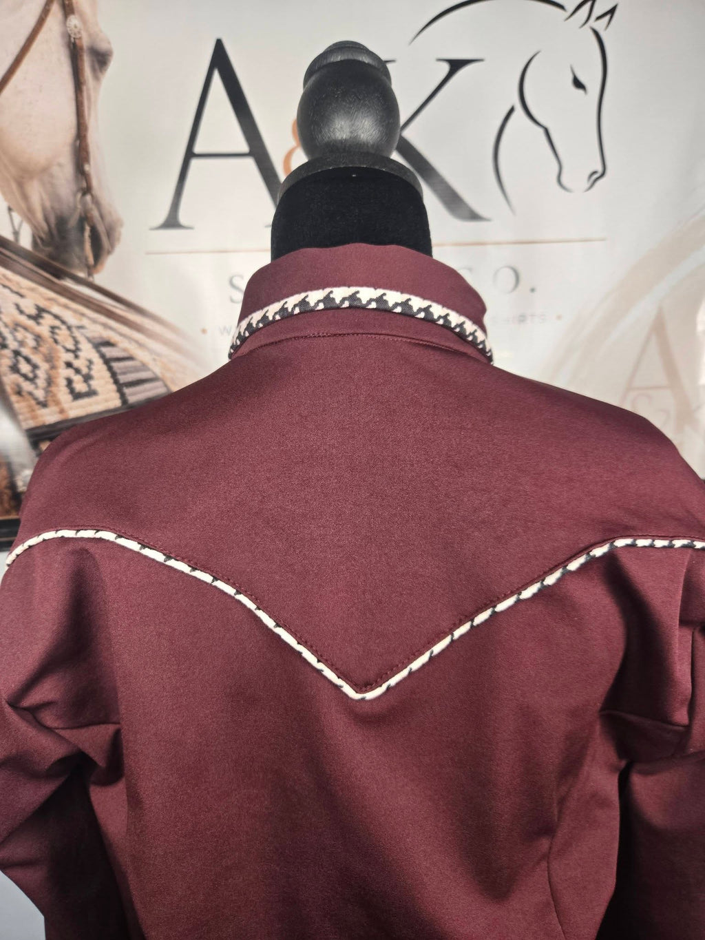Ranch Horse show shirt with Contrast Piping - Burgundy