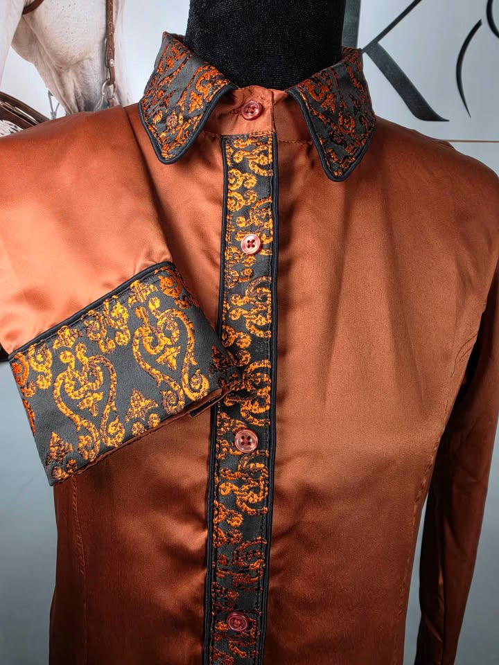 Rust Satin Western Ranch / Day Shirt 🤎 - MED