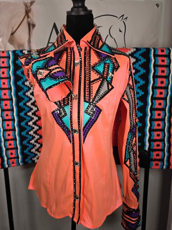 Peach Full Bling Show Set ✨ Show Shirt & Saddle Pad - large