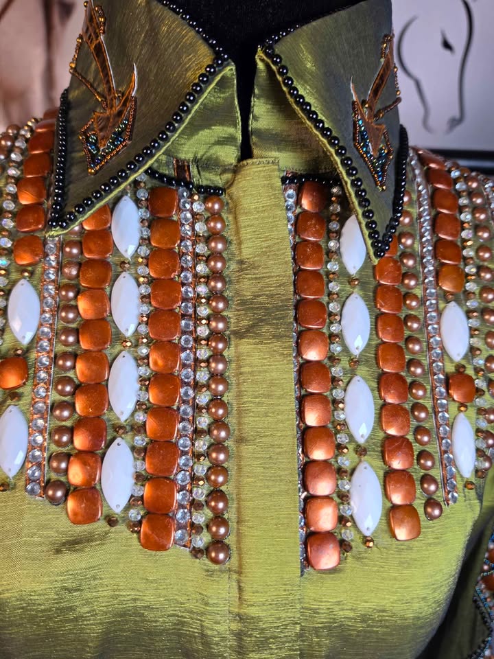 GORGEOUS OLIVE GREEN Western Show Shirt! 🤎✨- XL