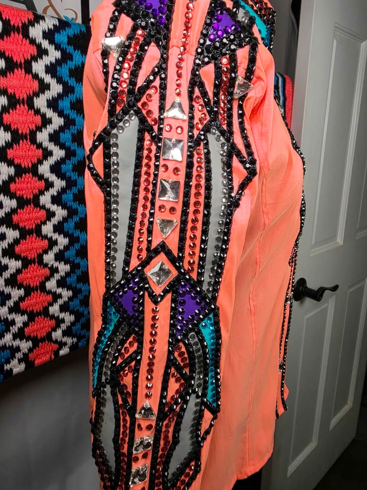 Peach Full Bling Show Set ✨ Show Shirt & Saddle Pad - large
