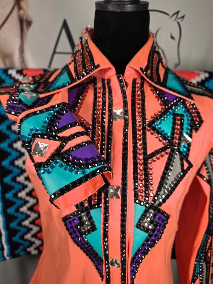 Peach Full Bling Show Set ✨ Show Shirt & Saddle Pad - large