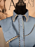 Ranch Horse show shirt with Contrast Piping - Light Blue