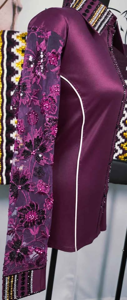 💜 Dark Plum Western Show Shirt + Matching Pad 💜 - Large