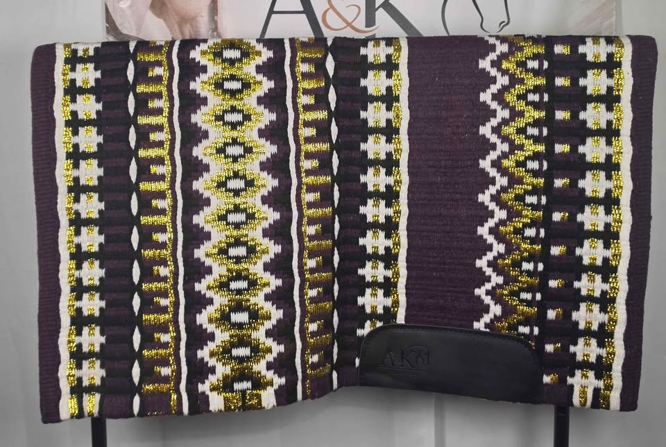 Plum, White, Black and Gold Oversized Saddle Pad - 34"x42"