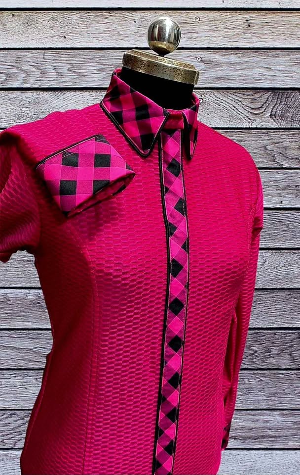💗🖤 HOT PINK TEXTURED LYCRA WESTERN SHIRT 🖤💗 - Large