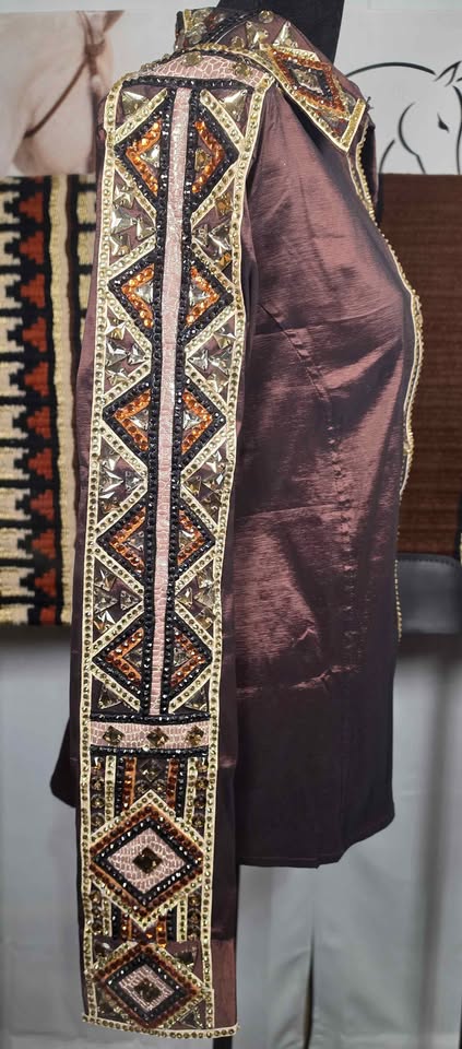 ✨ CHOCOLATE, COPPER & GOLD WOMEN’S WESTERN HORSE SHOW SHIRT & MATCHING PAD ✨🤎 - XL