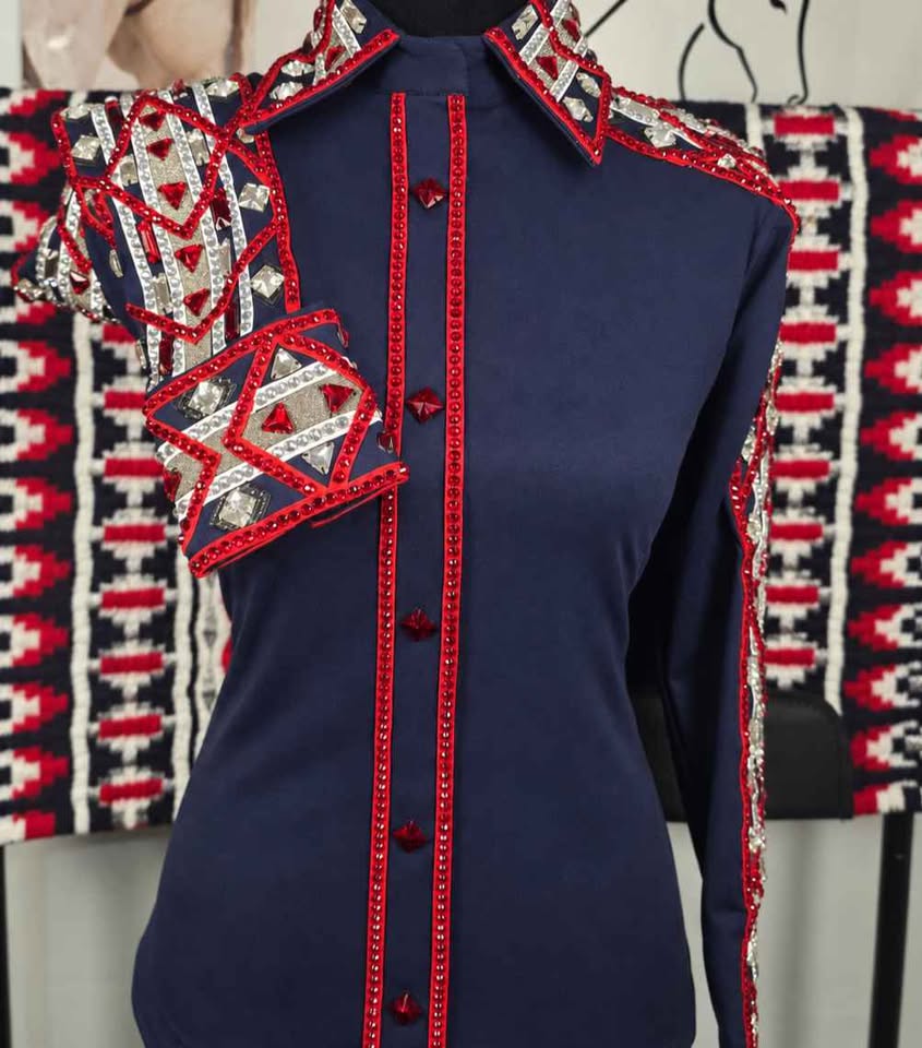 Navy, Red, White & Silver Show Shirt - XS