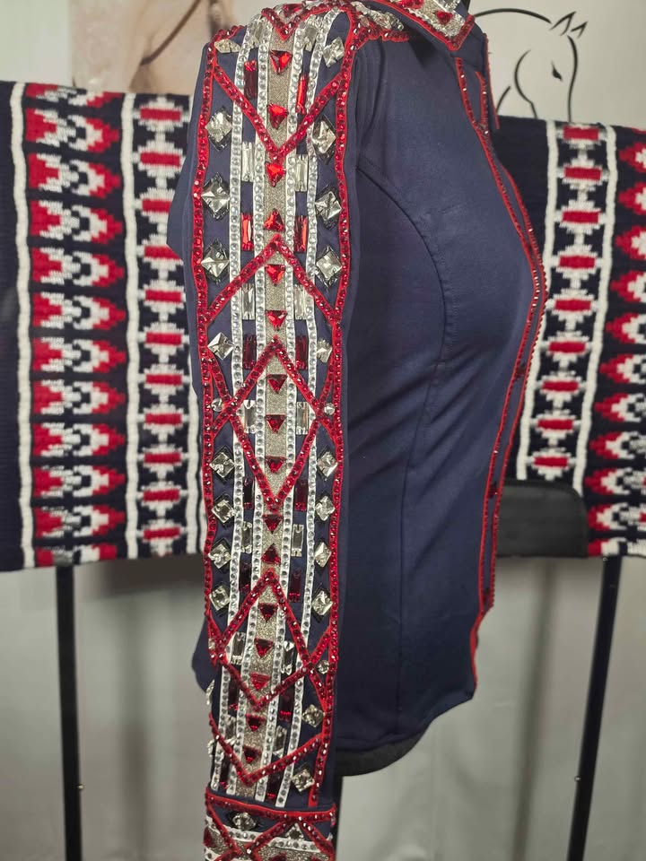 Navy, Red, White & Silver Show Shirt - XS