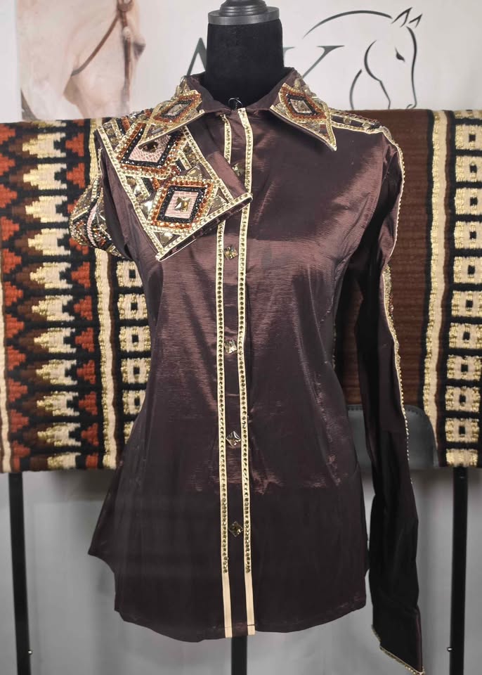 ✨ CHOCOLATE, COPPER & GOLD WOMEN’S WESTERN HORSE SHOW SHIRT & MATCHING PAD ✨🤎 - XL