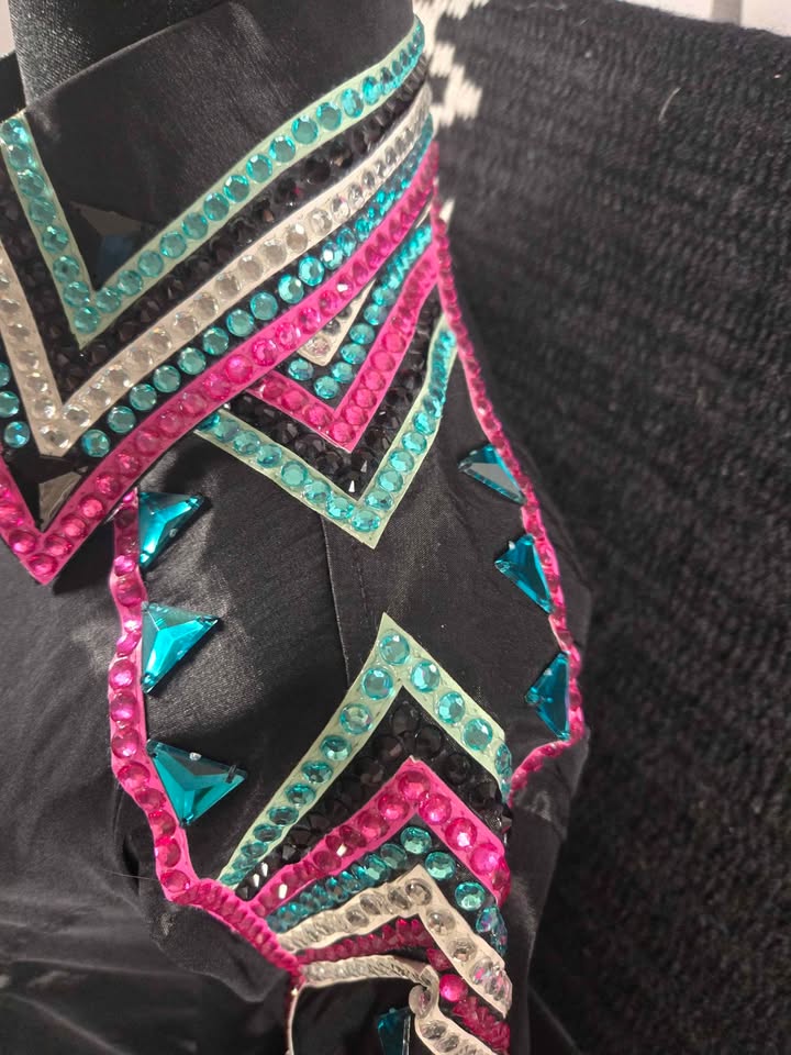 Black Western Show Shirt & Matching Oversized Saddle Pad - Size Large