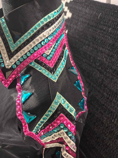 Black Western Show Shirt & Matching Oversized Saddle Pad - Size Large