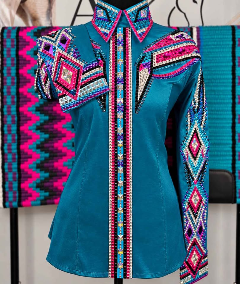 💎 TURQUOISE WESTERN HORSEMANSHIP SHIRT & Matching Saddle Pad💎