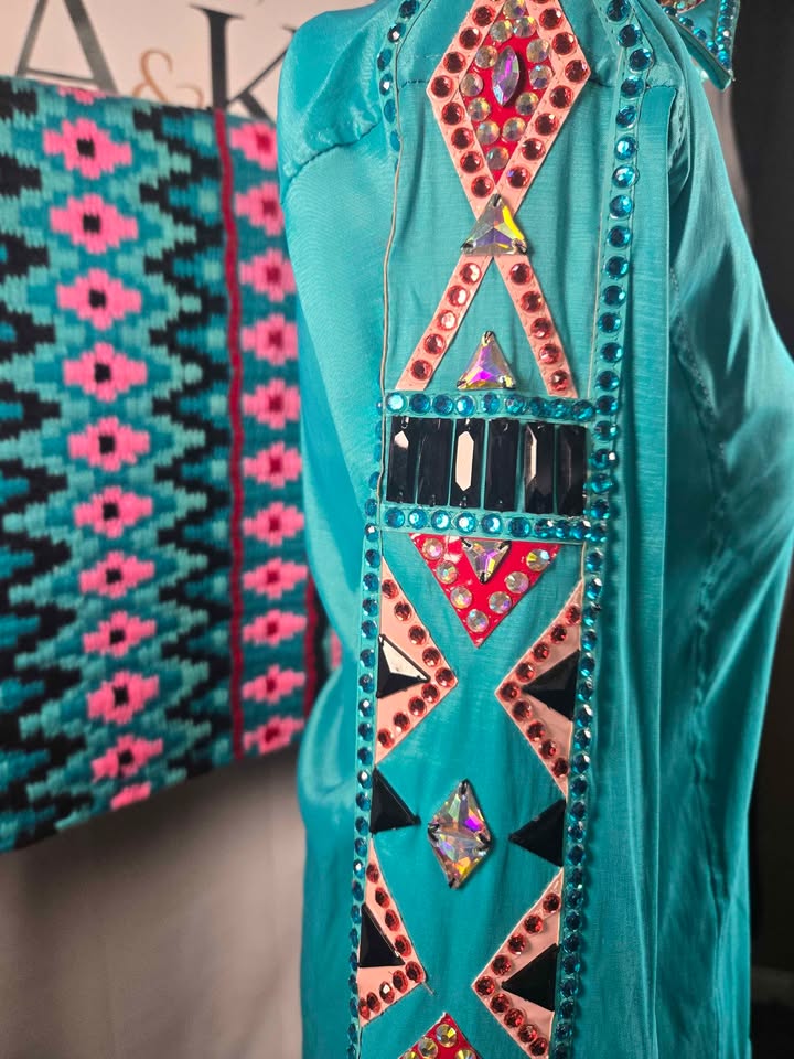 Aqua Western Show Shirt & Oversized Saddle Pad  - Set - Size Large