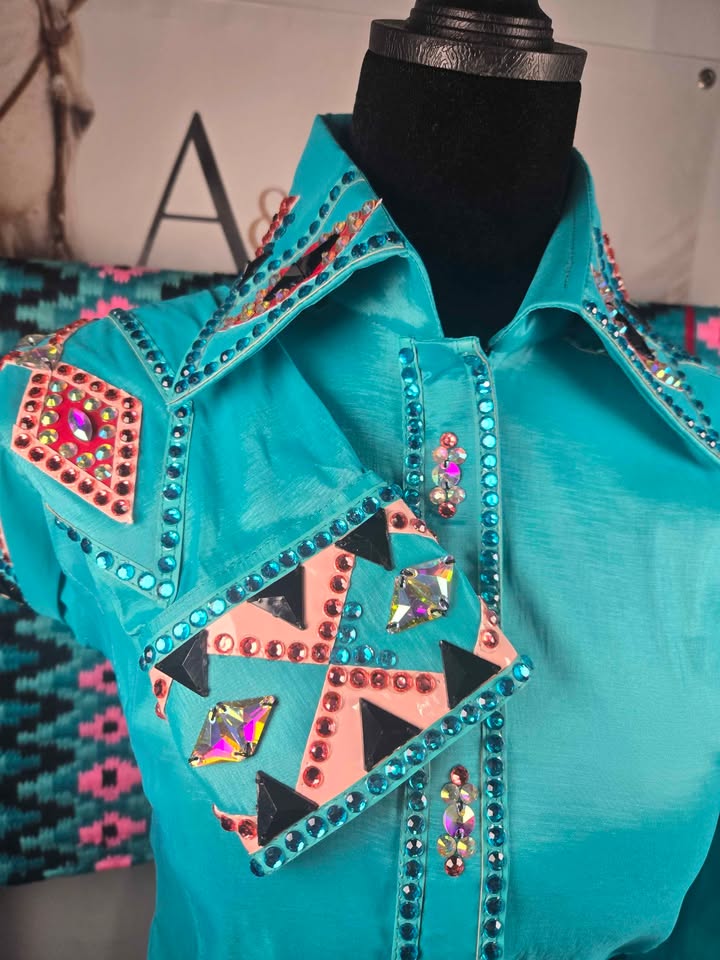Aqua Western Show Shirt & Oversized Saddle Pad  - Set - Size Large