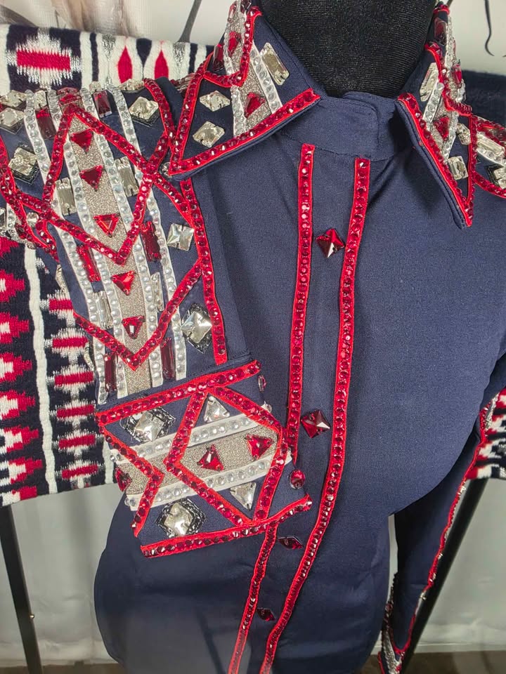 Navy, Red, White & Silver Show Shirt - XS
