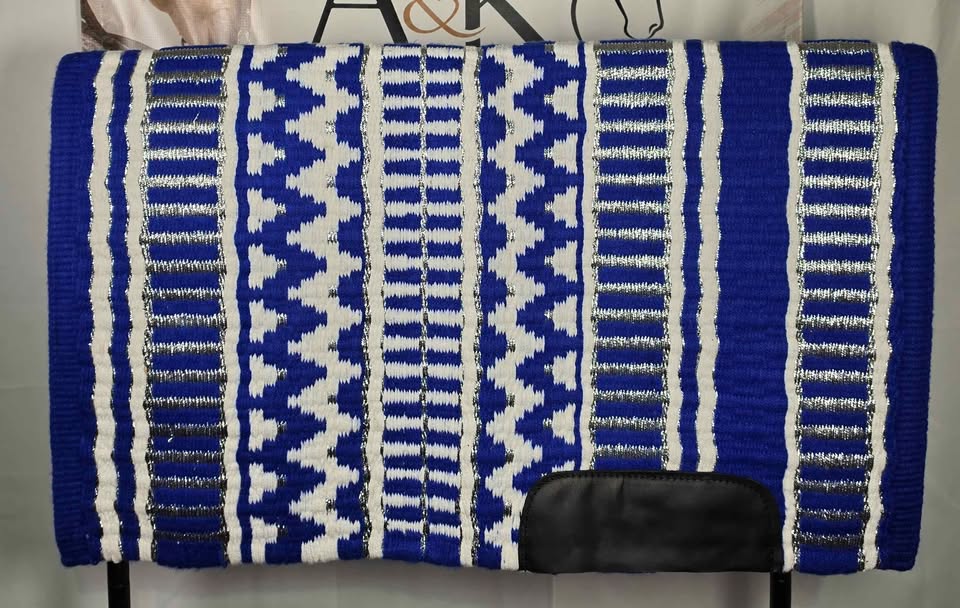 Royal Blue, White & Silver Oversized Saddle Pad - 34"x42"