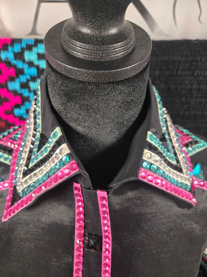 Black Western Show Shirt & Matching Oversized Saddle Pad - Size Large