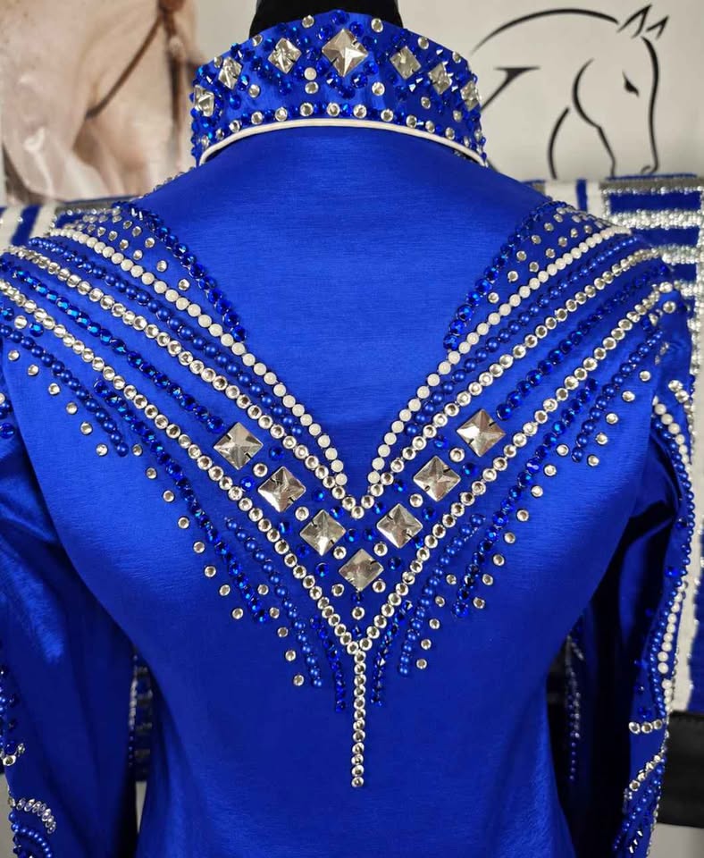Royal Blue Western Horse Show Shirt  - Large & Matching Oversized Saddle Pad 34x42 - SET