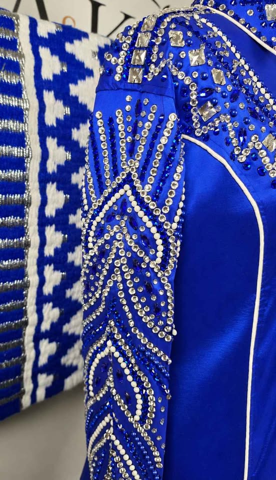 Royal Blue Western Horse Show Shirt  - Large & Matching Oversized Saddle Pad 34x42 - SET