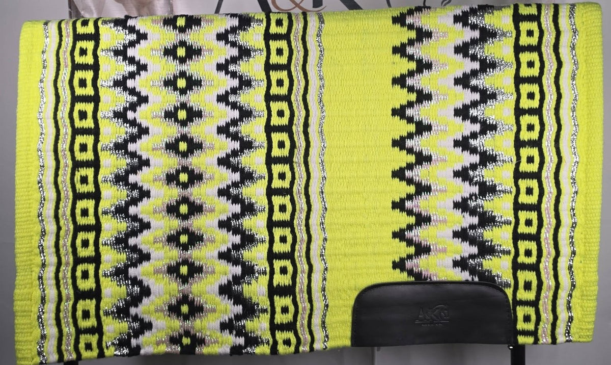 Neon Yellow, White, Black & Silver Oversized Saddle Pad - 34"x42"