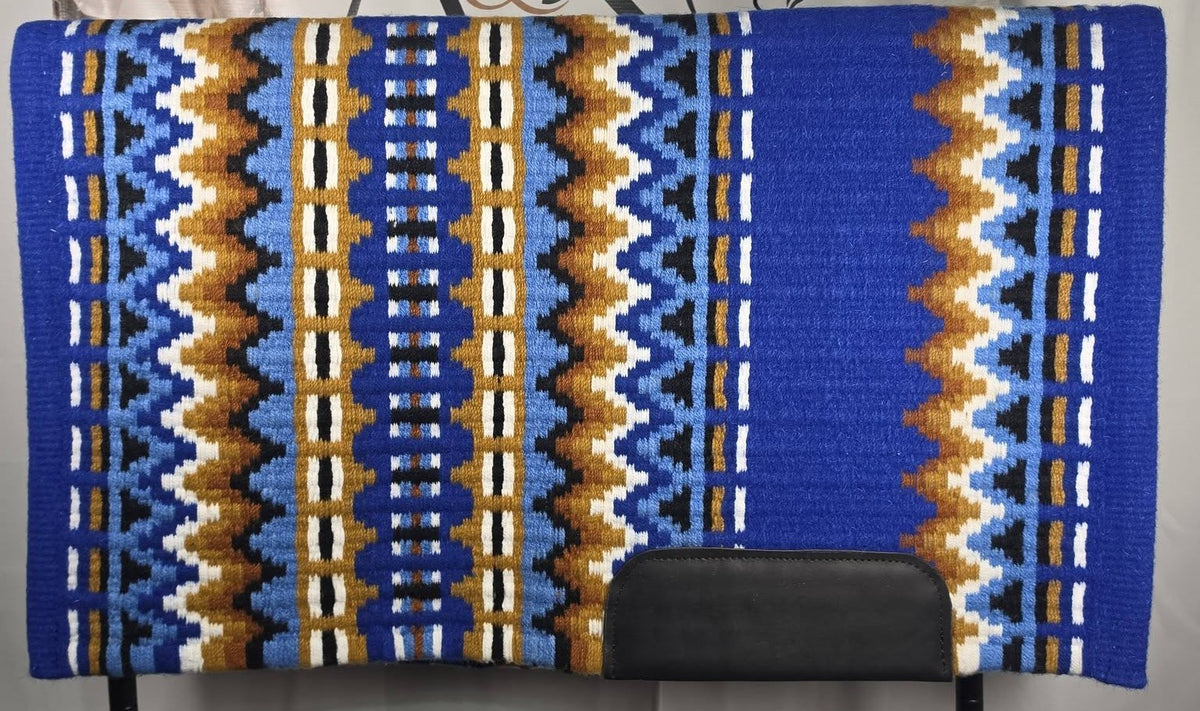 Royal Blue, Tan, White & Black Oversized Saddle Pad - 34"x42"