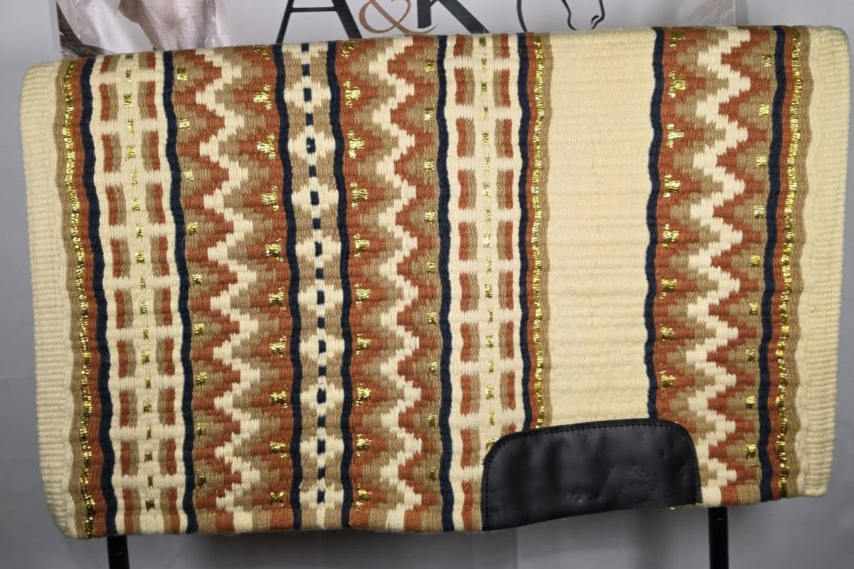 Cream, Rust, Navy Blue & Gold Oversized Saddle Pad - 34"x42"