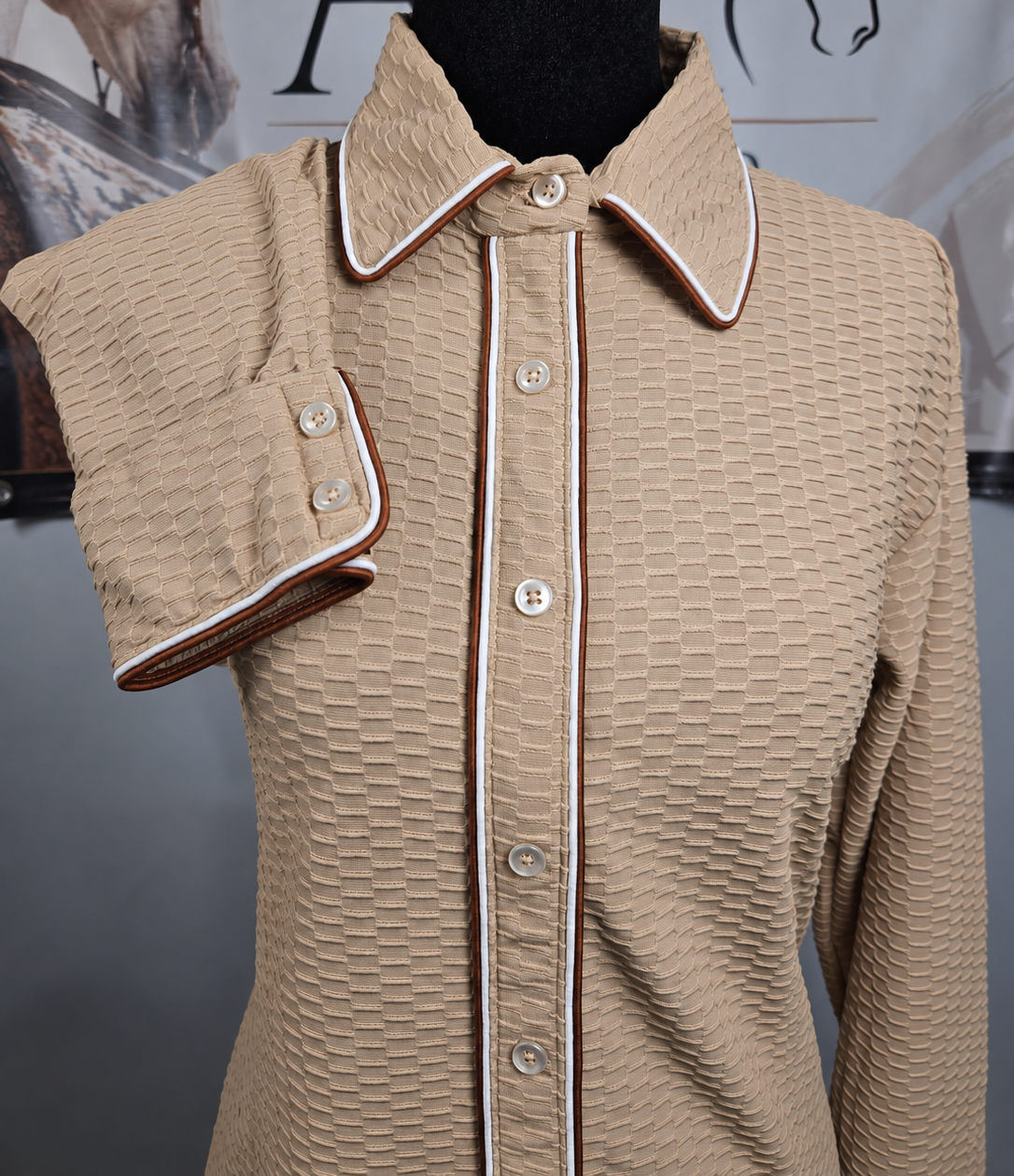 Tan Ranch Horse show shirt with Contrast Piping
